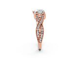Rose gold Heart Cut Cut Diamond Twisted Band with Milgrain Pave Setting and Four-Prong Setting_4
