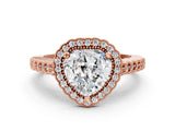 Rose gold Heart Cut Cut Halo Pavé Solitaire Ring with Milgrain Band_3