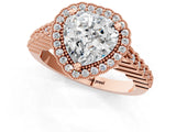 Rose gold Heart Cut Cut Halo Pavé Solitaire Ring with Milgrain Band_4