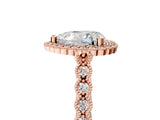 Rose gold Heart Cut Cut Halo Pavé Solitaire Ring with Milgrain Band_8