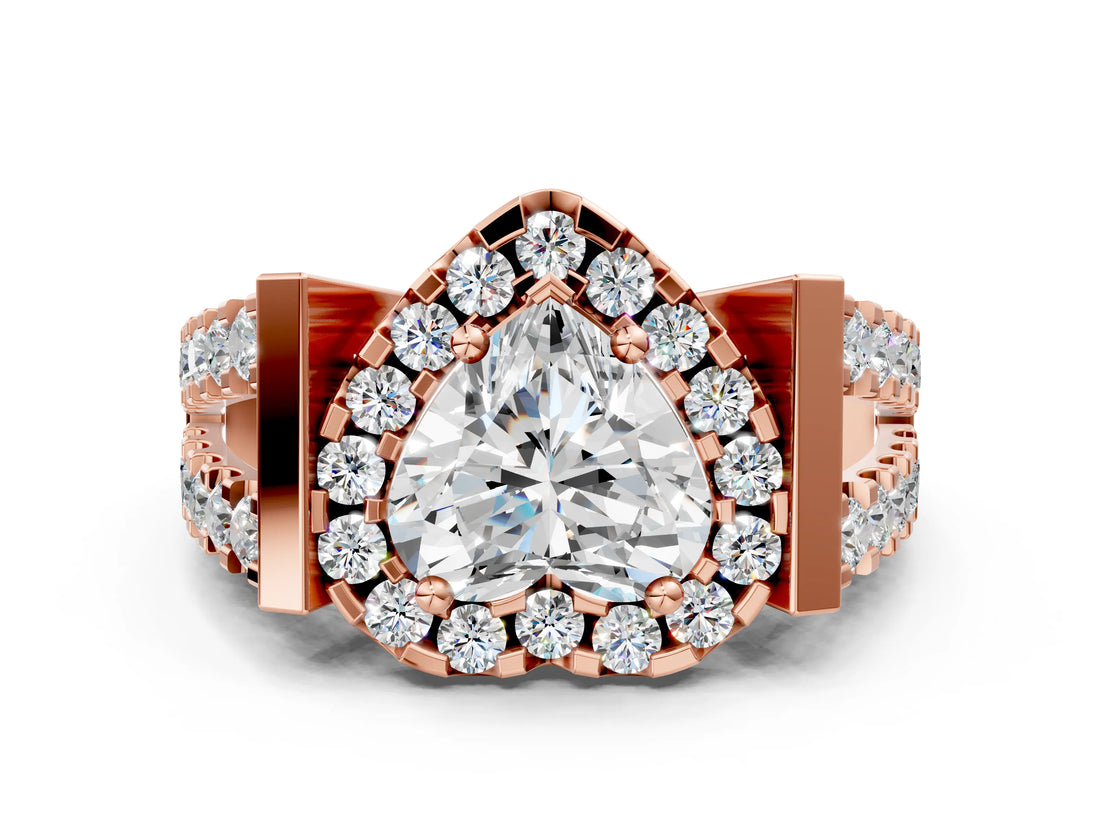 Rose gold Heart Cut Cut Halo Split Shank Prong Set Ring_3