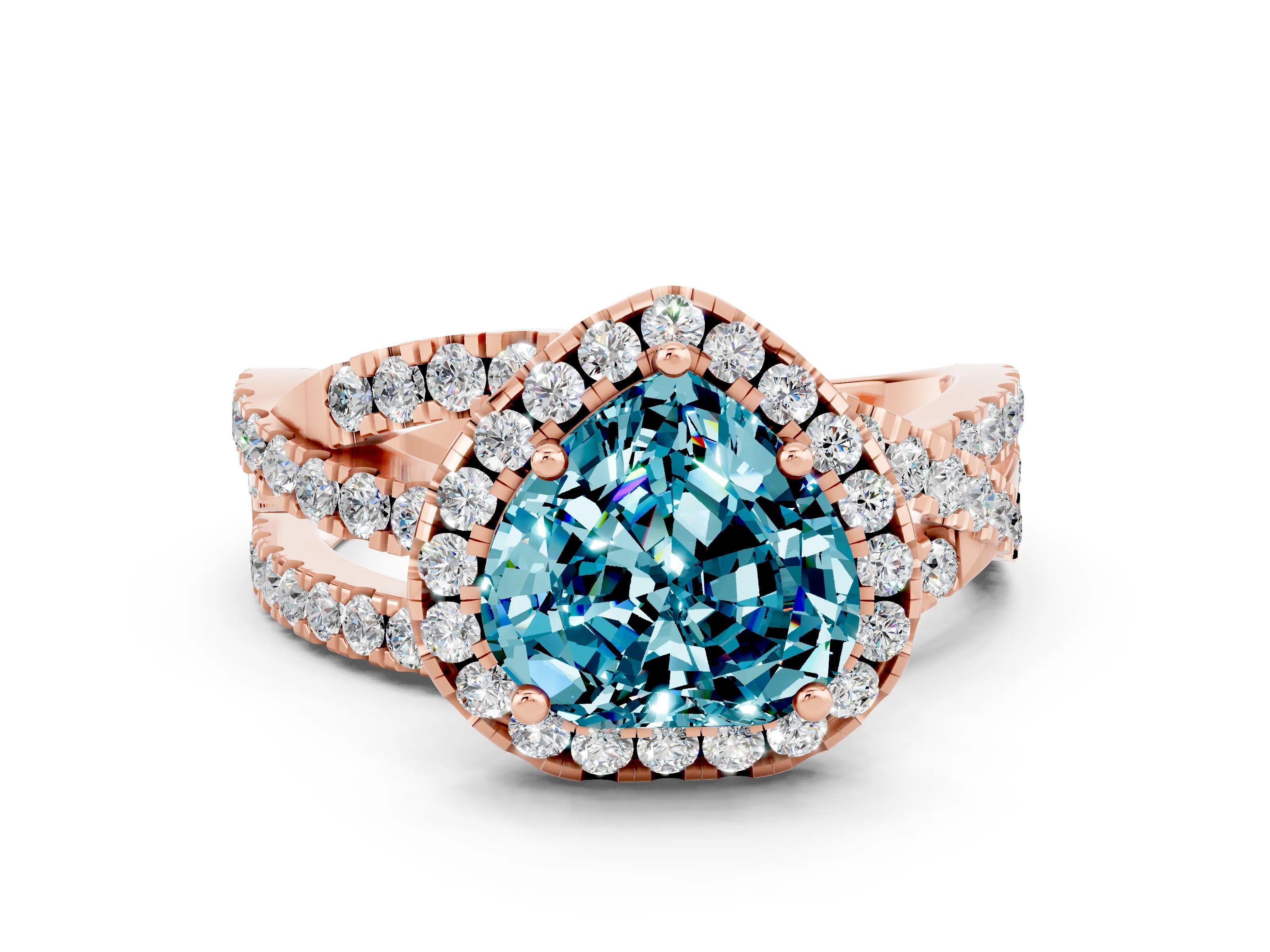 Rose gold Heart Cut Cut Halo Split Shank Prong Setting Ring_12