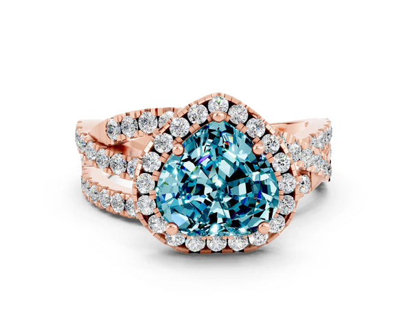 Rose gold Heart Cut Cut Halo Split Shank Prong Setting Ring
