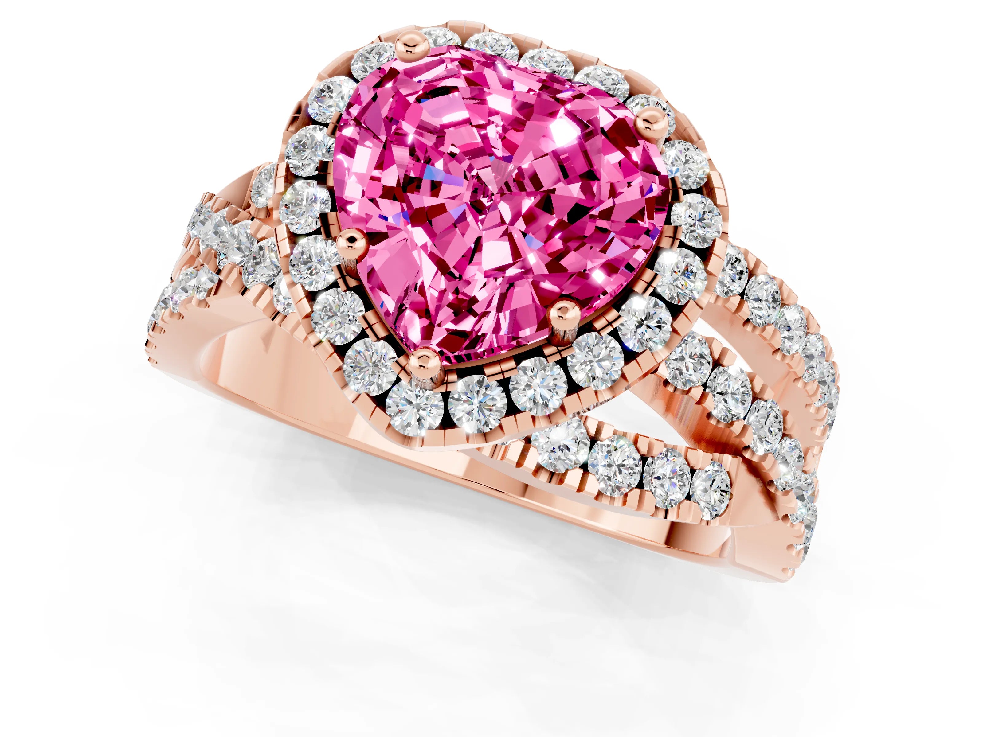 Rose gold Heart Cut Cut Halo Split Shank Prong Setting Ring_13