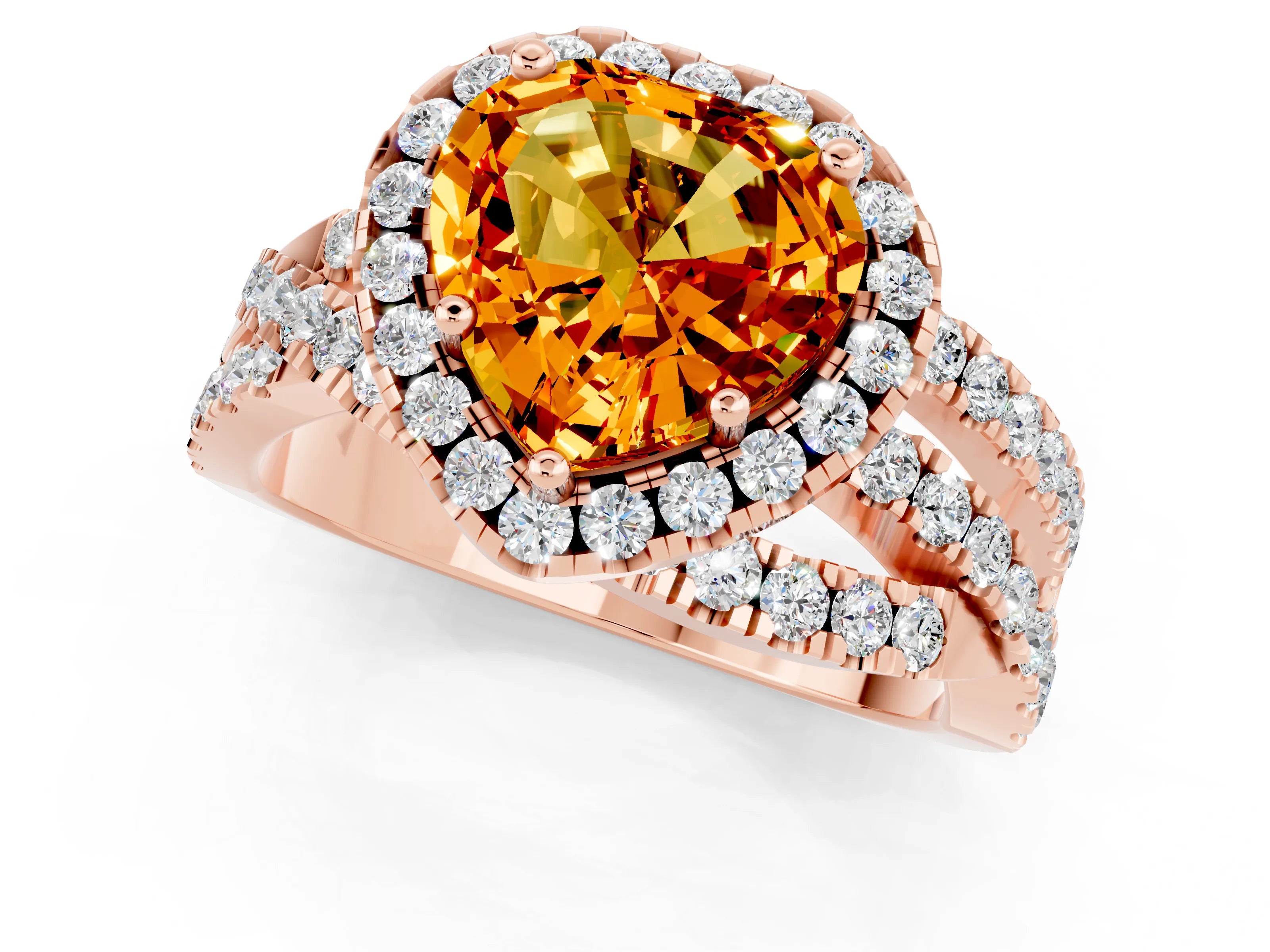 Rose gold Heart Cut Cut Halo Split Shank Prong Setting Ring_13