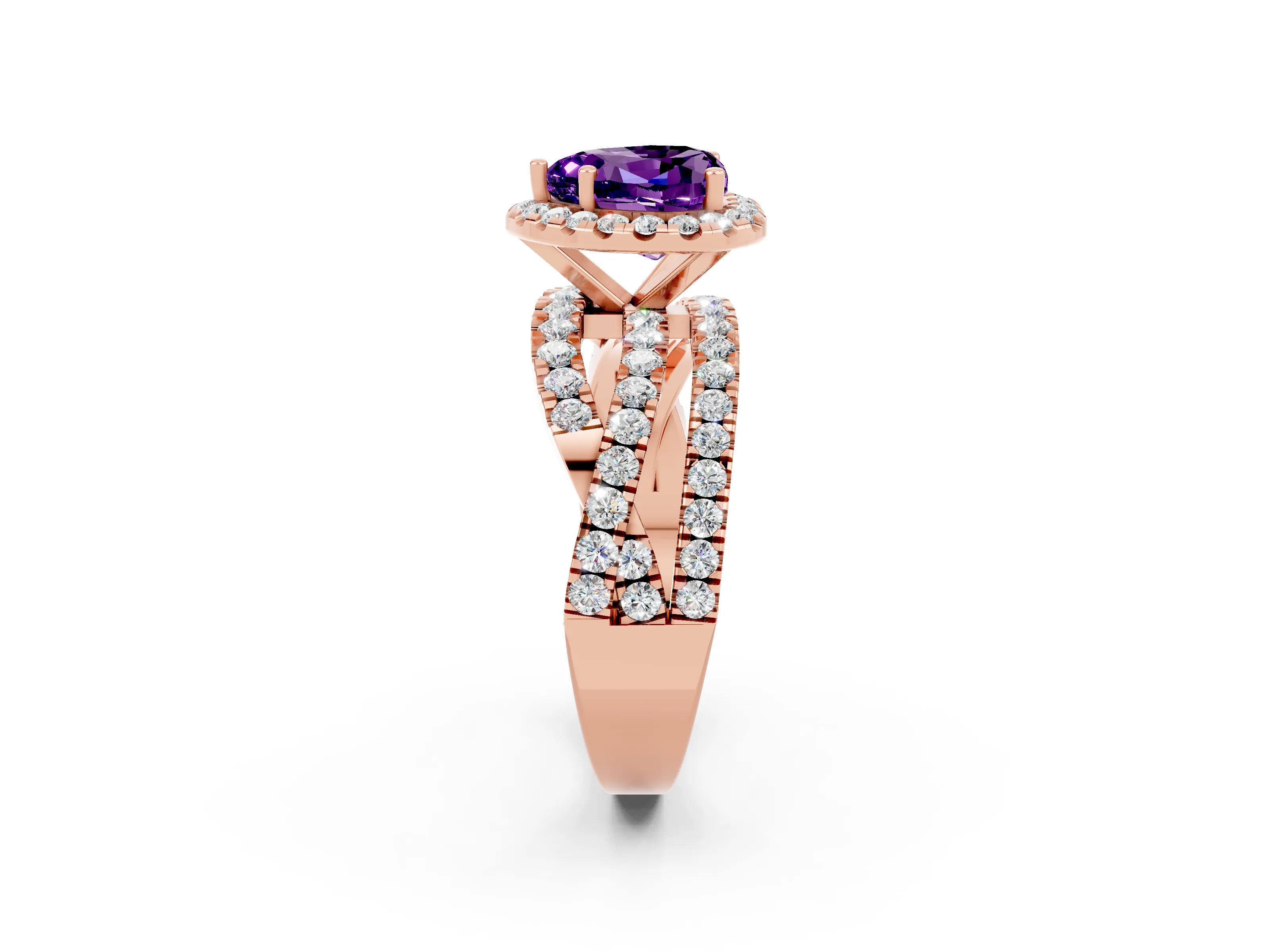 Rose gold Heart Cut Cut Halo Split Shank Prong Setting Ring_14