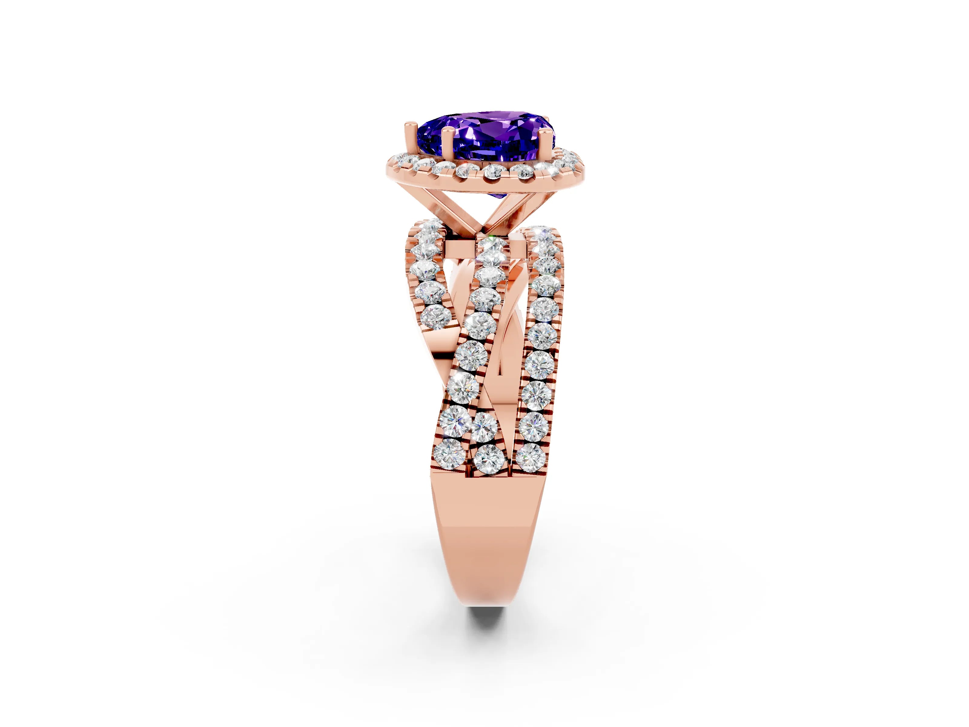 Rose gold Heart Cut Cut Halo Split Shank Prong Setting Ring_14