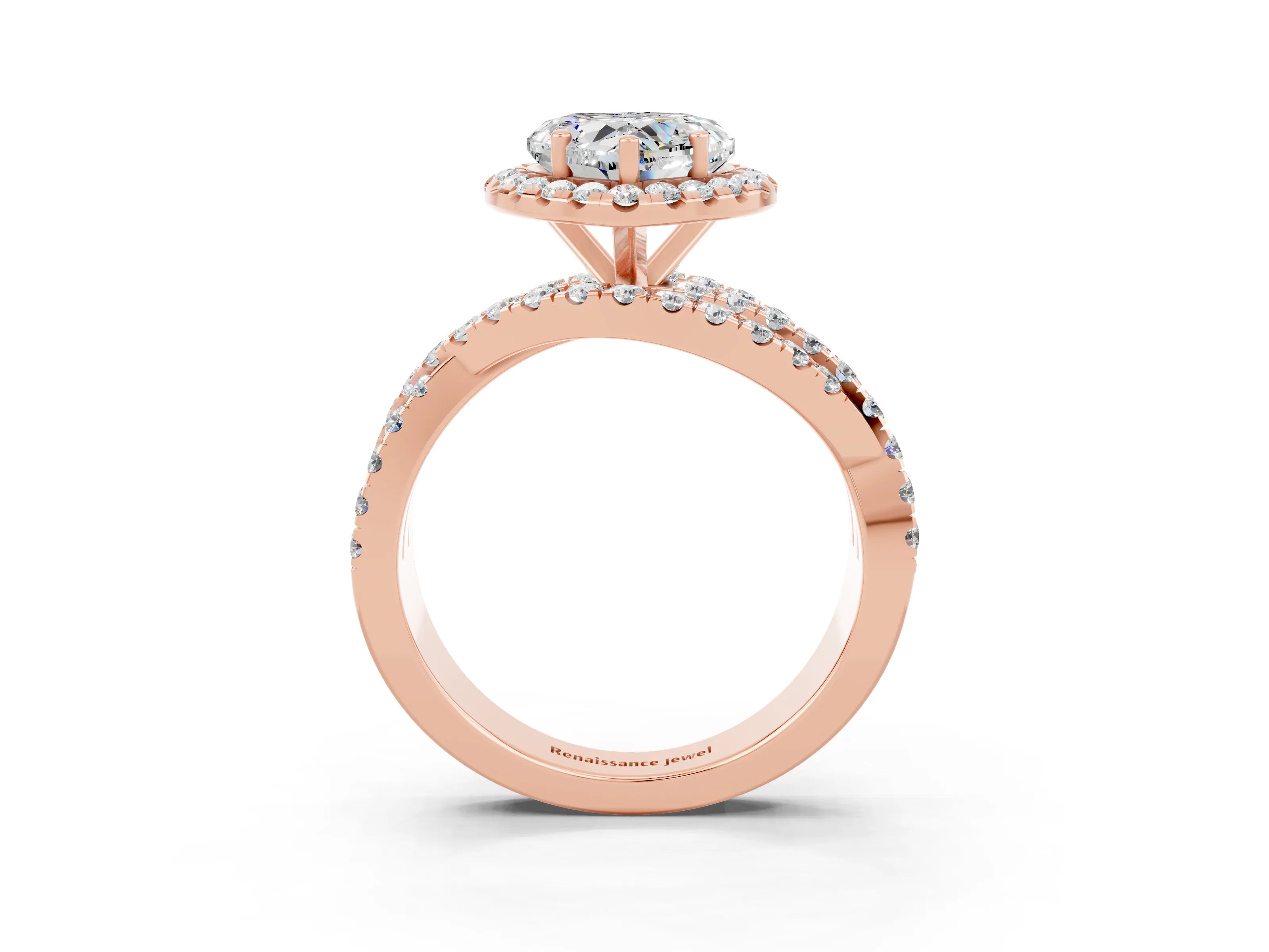 Rose gold Heart Cut Cut Halo Split Shank Prong Setting Ring_15