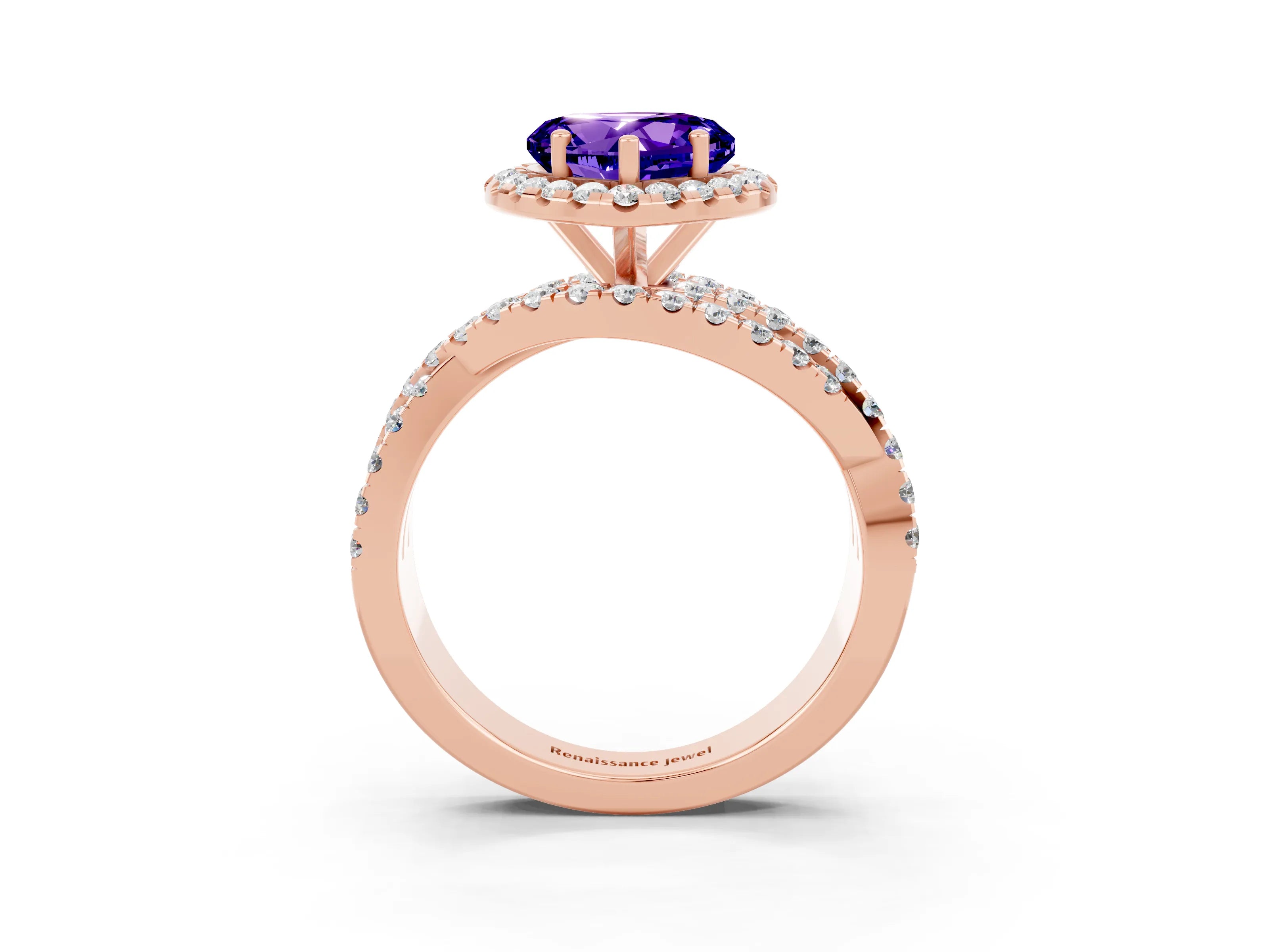 Rose gold Heart Cut Cut Halo Split Shank Prong Setting Ring_15