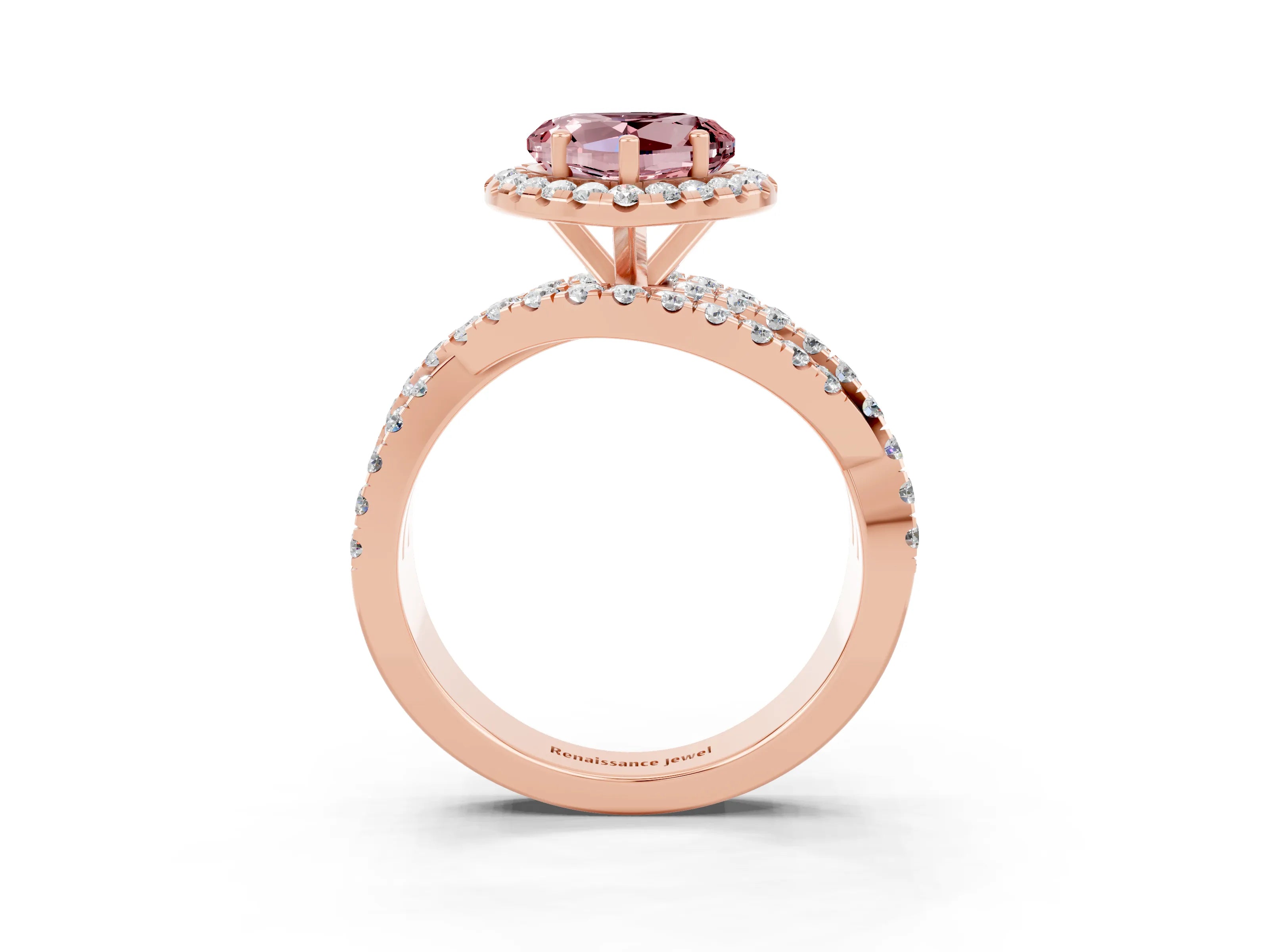 Rose gold Heart Cut Cut Halo Split Shank Prong Setting Ring_15