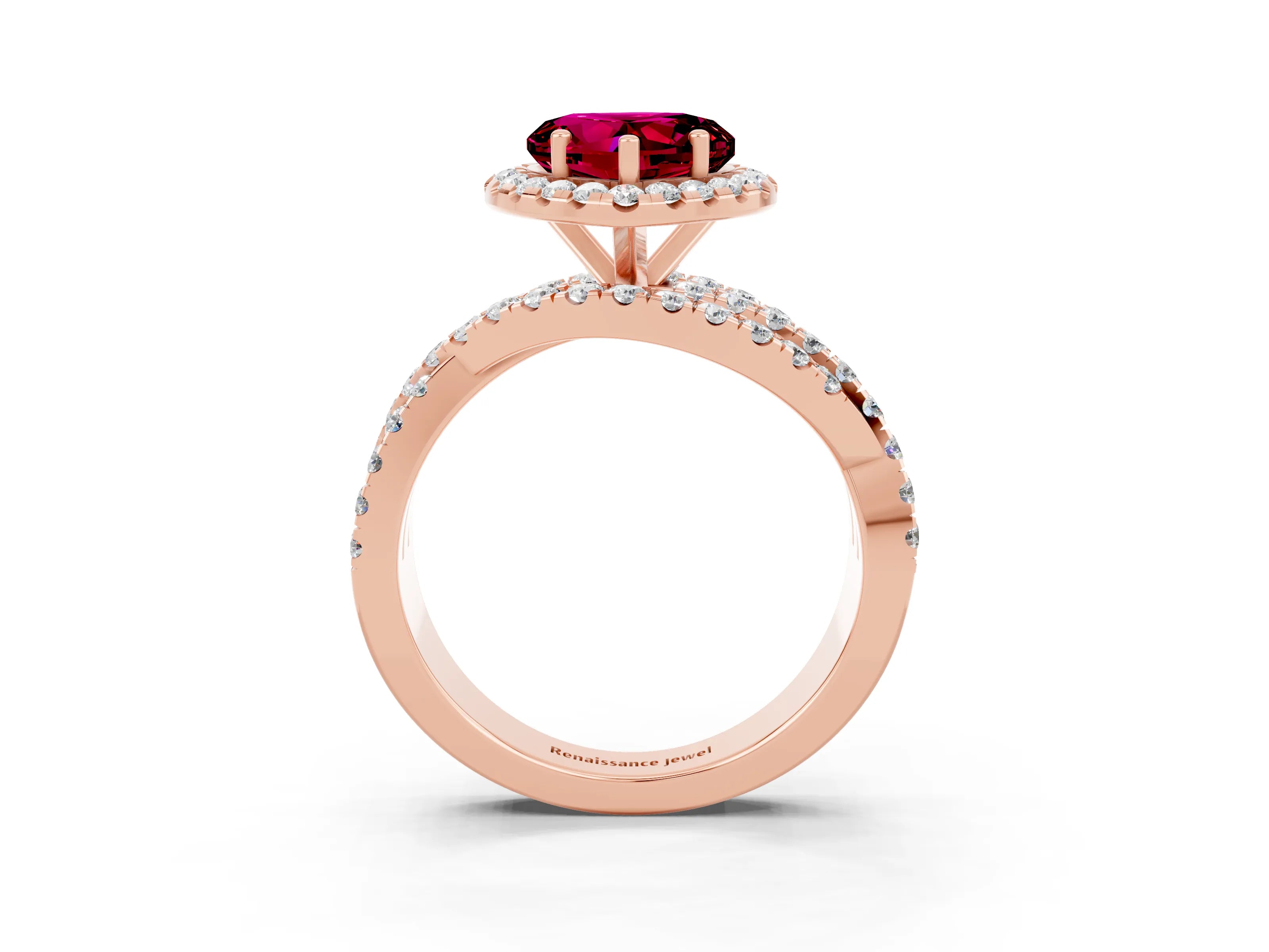 Rose gold Heart Cut Cut Halo Split Shank Prong Setting Ring_15