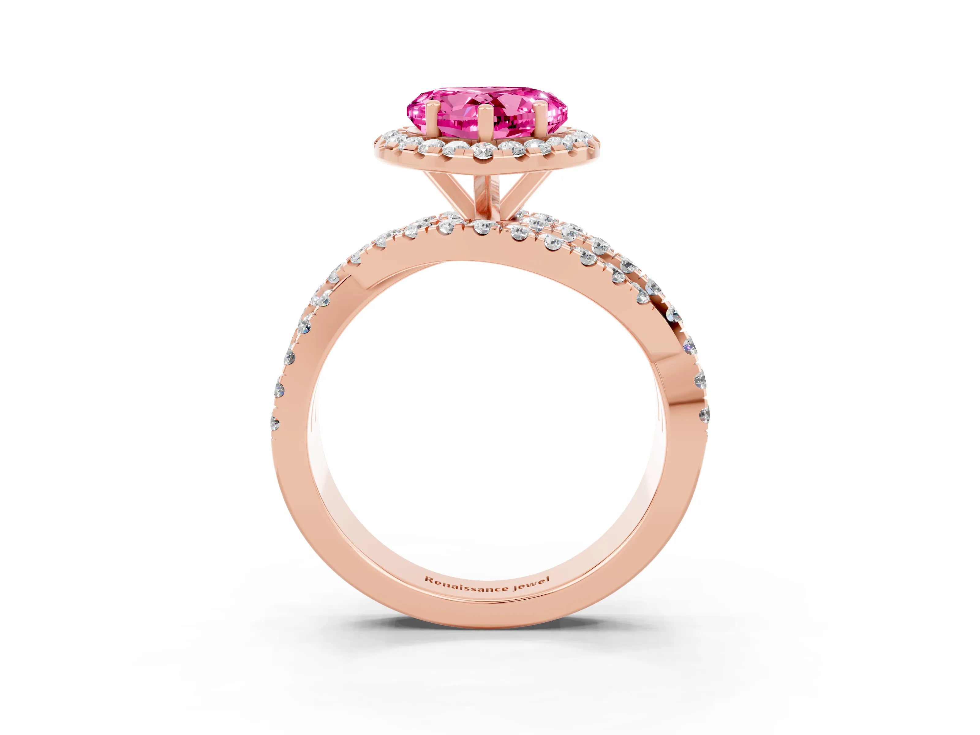 Rose gold Heart Cut Cut Halo Split Shank Prong Setting Ring_15