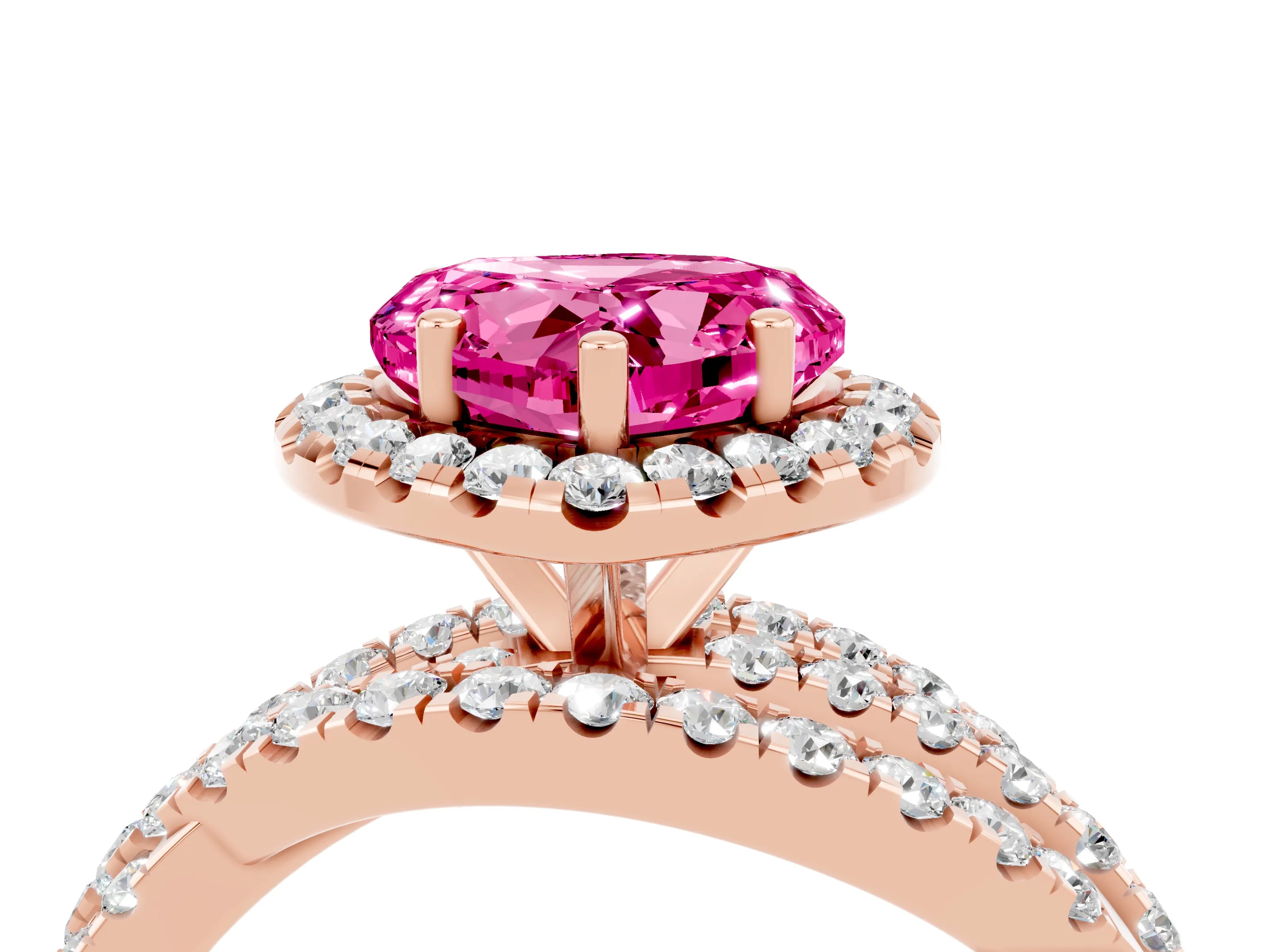 Rose gold Heart Cut Cut Halo Split Shank Prong Setting Ring_16