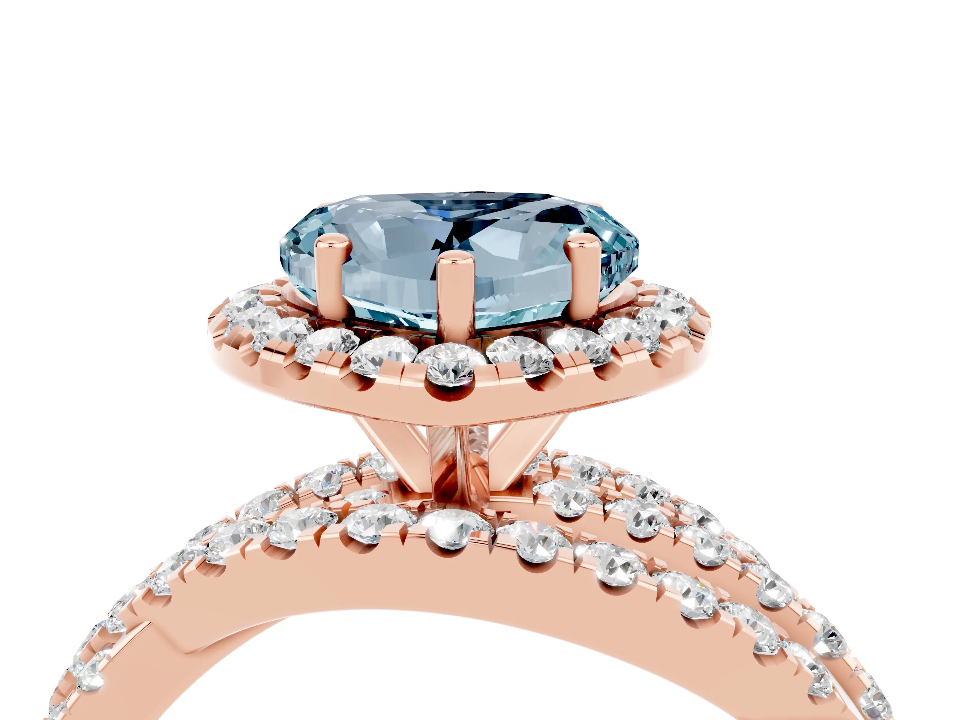 Rose gold Heart Cut Cut Halo Split Shank Prong Setting Ring_16