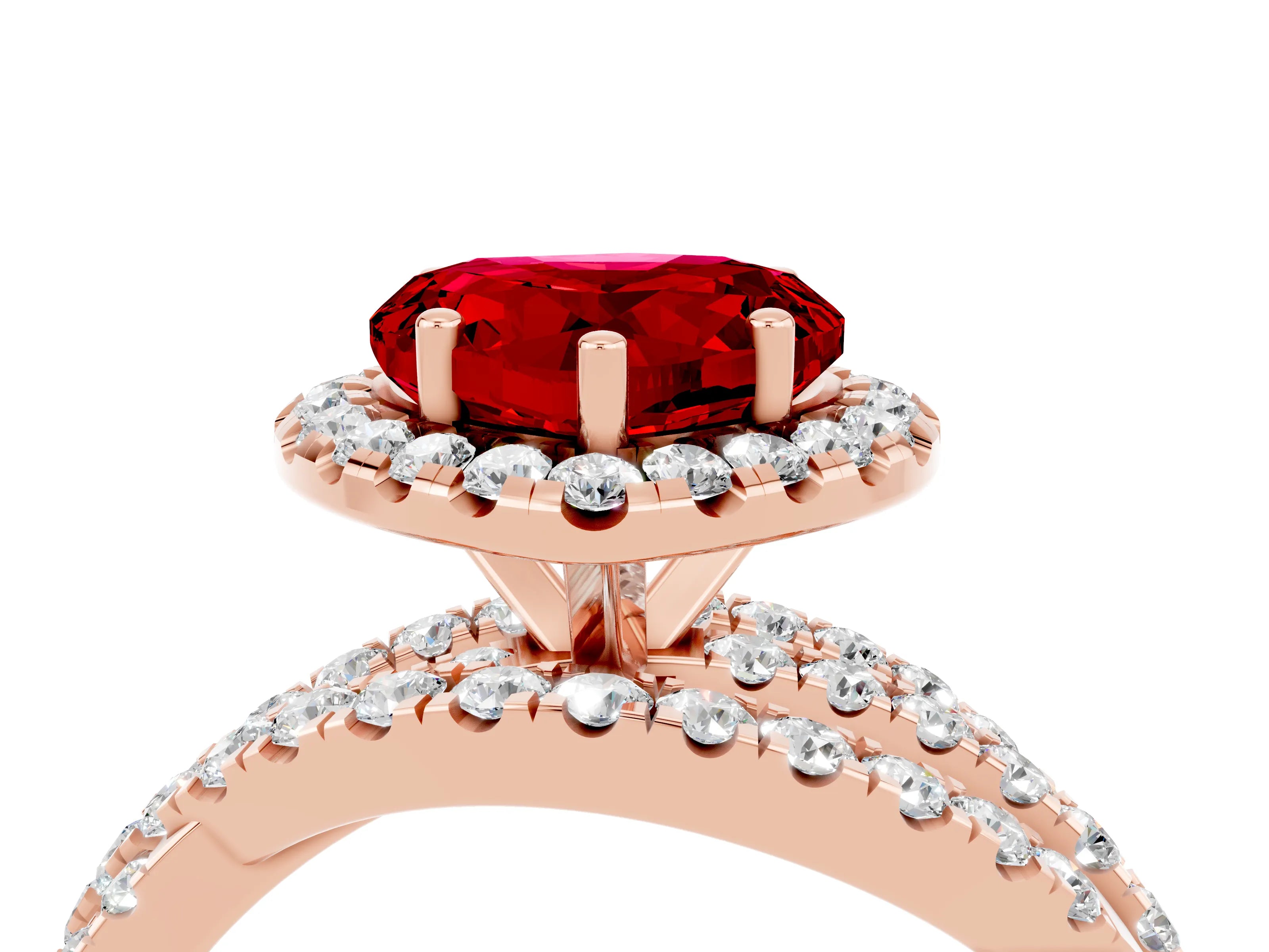 Rose gold Heart Cut Cut Halo Split Shank Prong Setting Ring_16