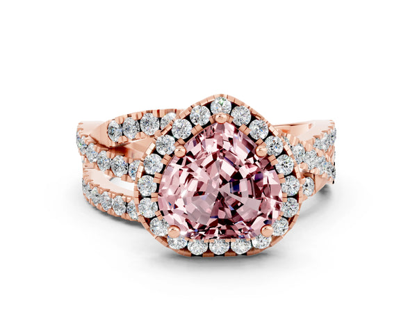 Rose gold Heart Cut Cut Halo Split Shank Prong Setting Ring