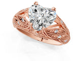Rose gold Heart Cut Cut Milgrain Pave Diamond Engagement Ring with Four-Prong Setting_4