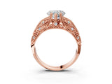 Rose gold Heart Cut Cut Milgrain Pave Diamond Engagement Ring with Four-Prong Setting_6