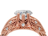 Rose gold Heart Cut Cut Milgrain Pave Diamond Engagement Ring with Four-Prong Setting_7