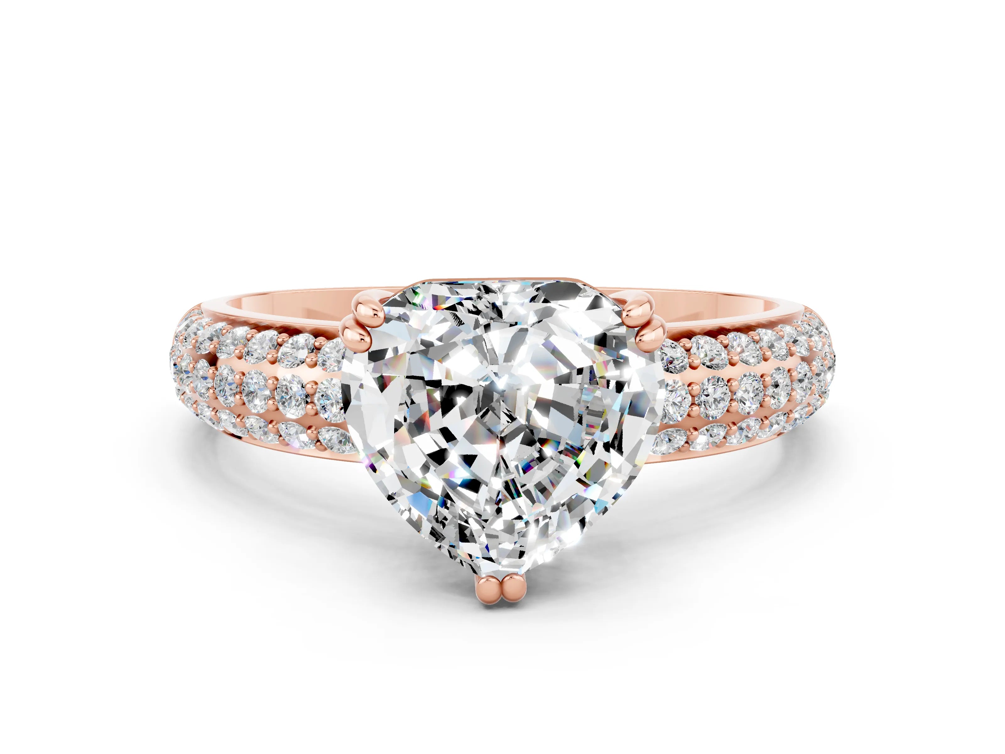 Rose gold Heart Cut Cut Pave Diamond Engagement Ring with Channel Set Band and Four-Prong Setting