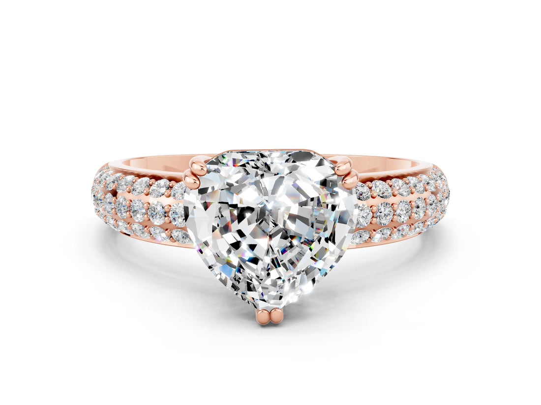 Rose gold Heart Cut Cut Pave Diamond Engagement Ring with Channel Set Band and Four-Prong Setting