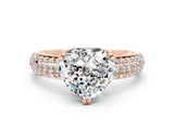 Rose gold Heart Cut Cut Pave Diamond Engagement Ring with Channel Set Band and Four-Prong Setting