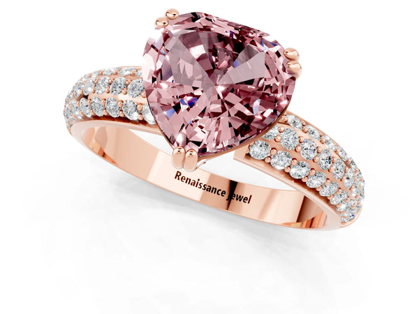 Rose gold Heart Cut Cut Pave Diamond Engagement Ring with Channel Set Band and Four-Prong Setting