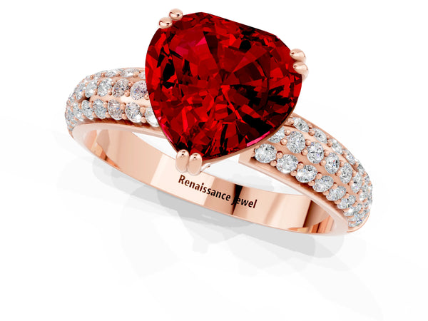 Rose gold Heart Cut Cut Pave Diamond Engagement Ring with Channel Set Band and Four-Prong Setting