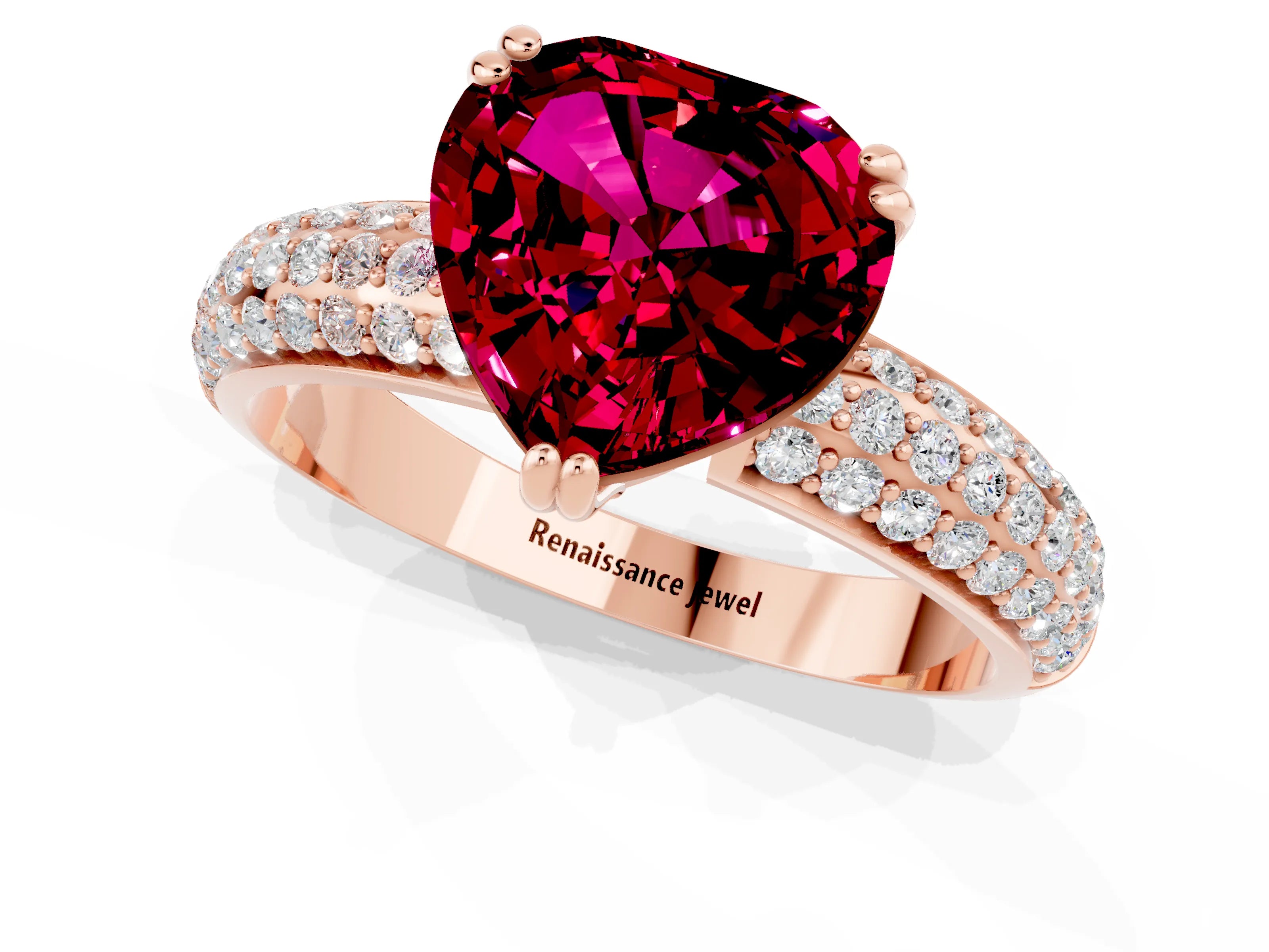 Rose gold Heart Cut Cut Pave Diamond Engagement Ring with Channel Set Band and Four-Prong Setting_1