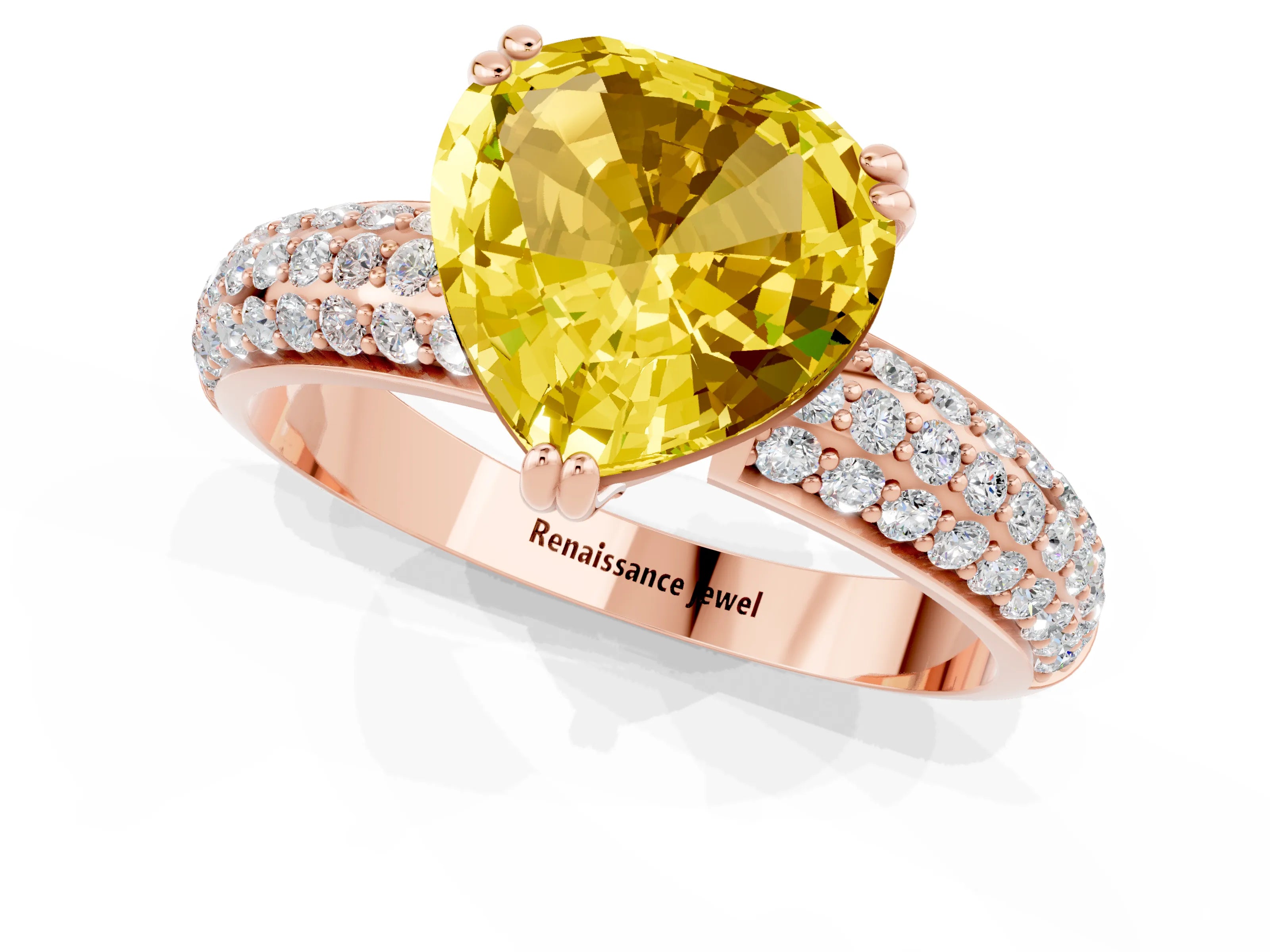 Rose gold Heart Cut Cut Pave Diamond Engagement Ring with Channel Set Band and Four-Prong Setting_1