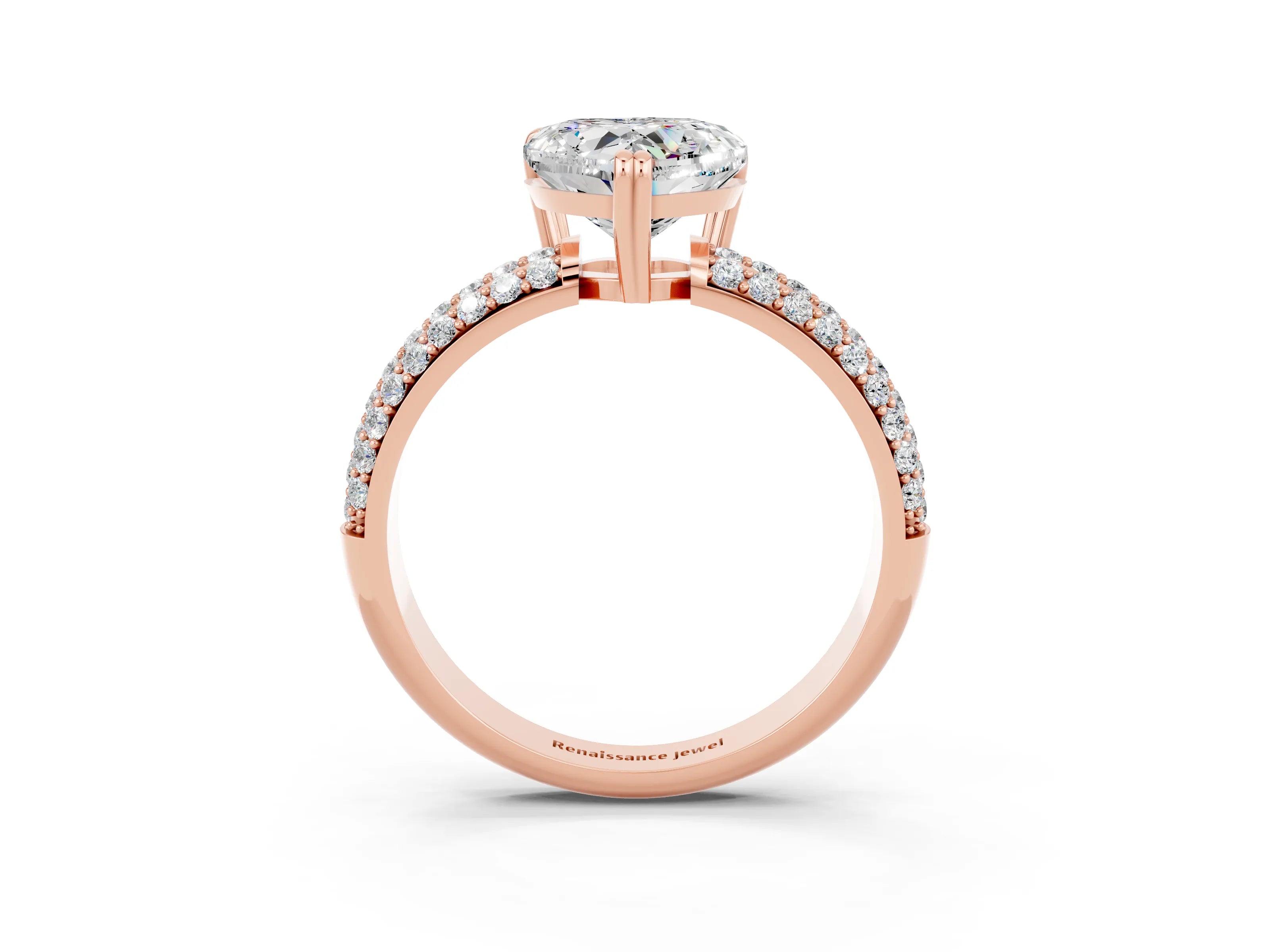 Rose gold Heart Cut Cut Pave Diamond Engagement Ring with Channel Set Band and Four-Prong Setting_3