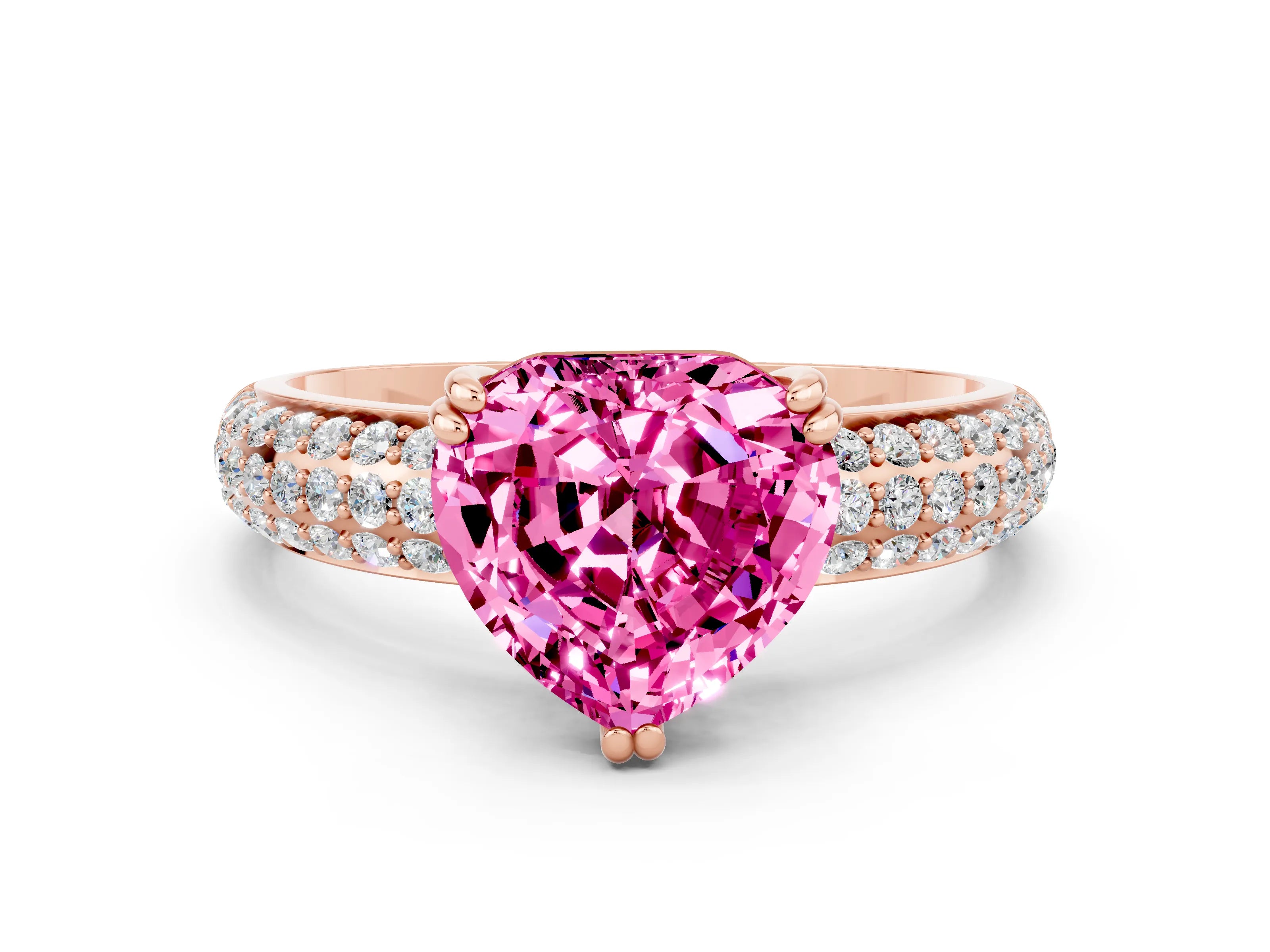 Rose gold Heart Cut Cut Pave Diamond Engagement Ring with Channel Set Band and Four-Prong Setting