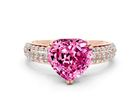 Rose gold Heart Cut Cut Pave Diamond Engagement Ring with Channel Set Band and Four-Prong Setting