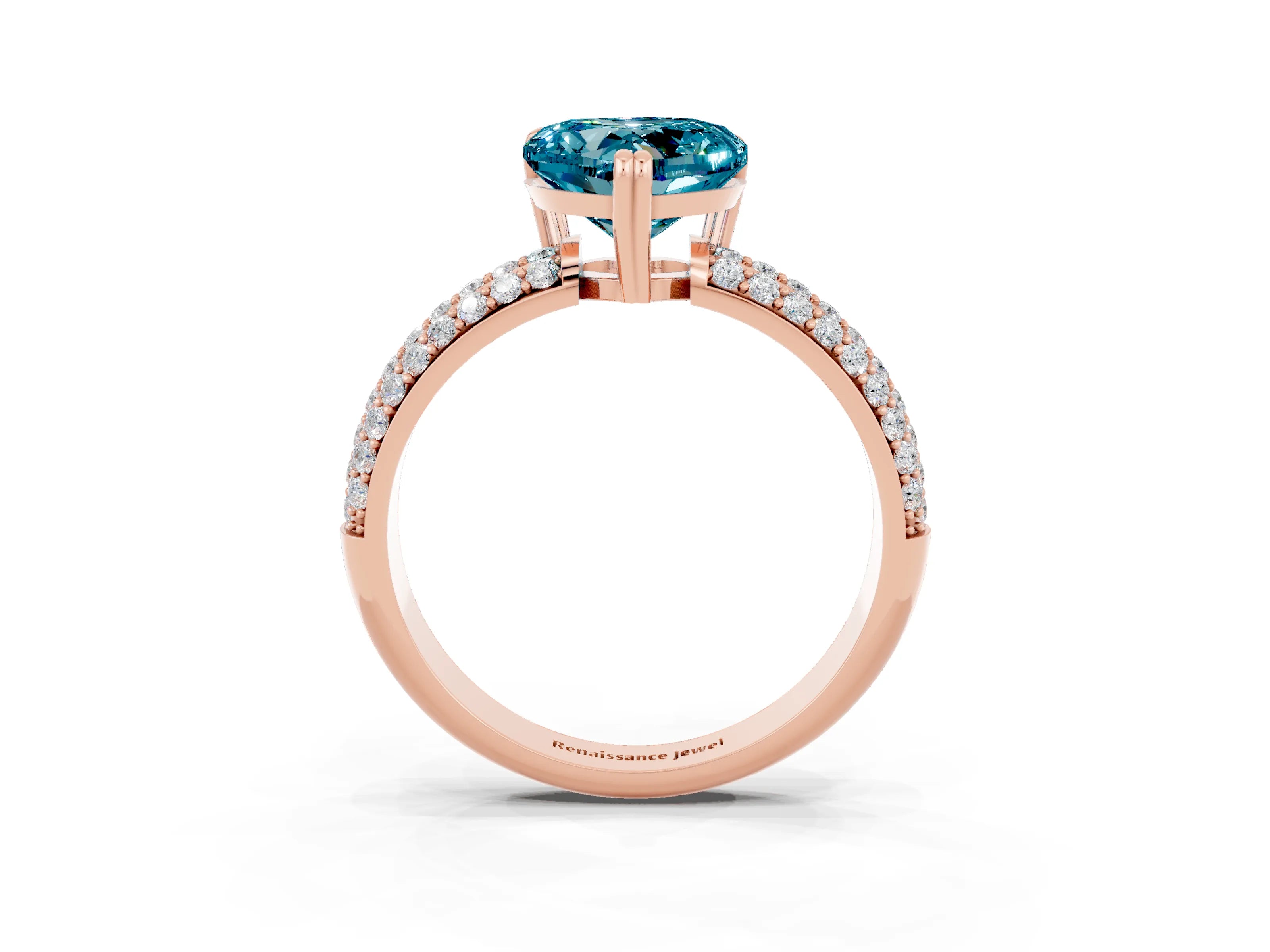 Rose gold Heart Cut Cut Pave Diamond Engagement Ring with Channel Set Band and Four-Prong Setting_3