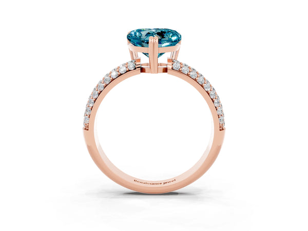 Rose gold Heart Cut Cut Pave Diamond Engagement Ring with Channel Set Band and Four-Prong Setting
