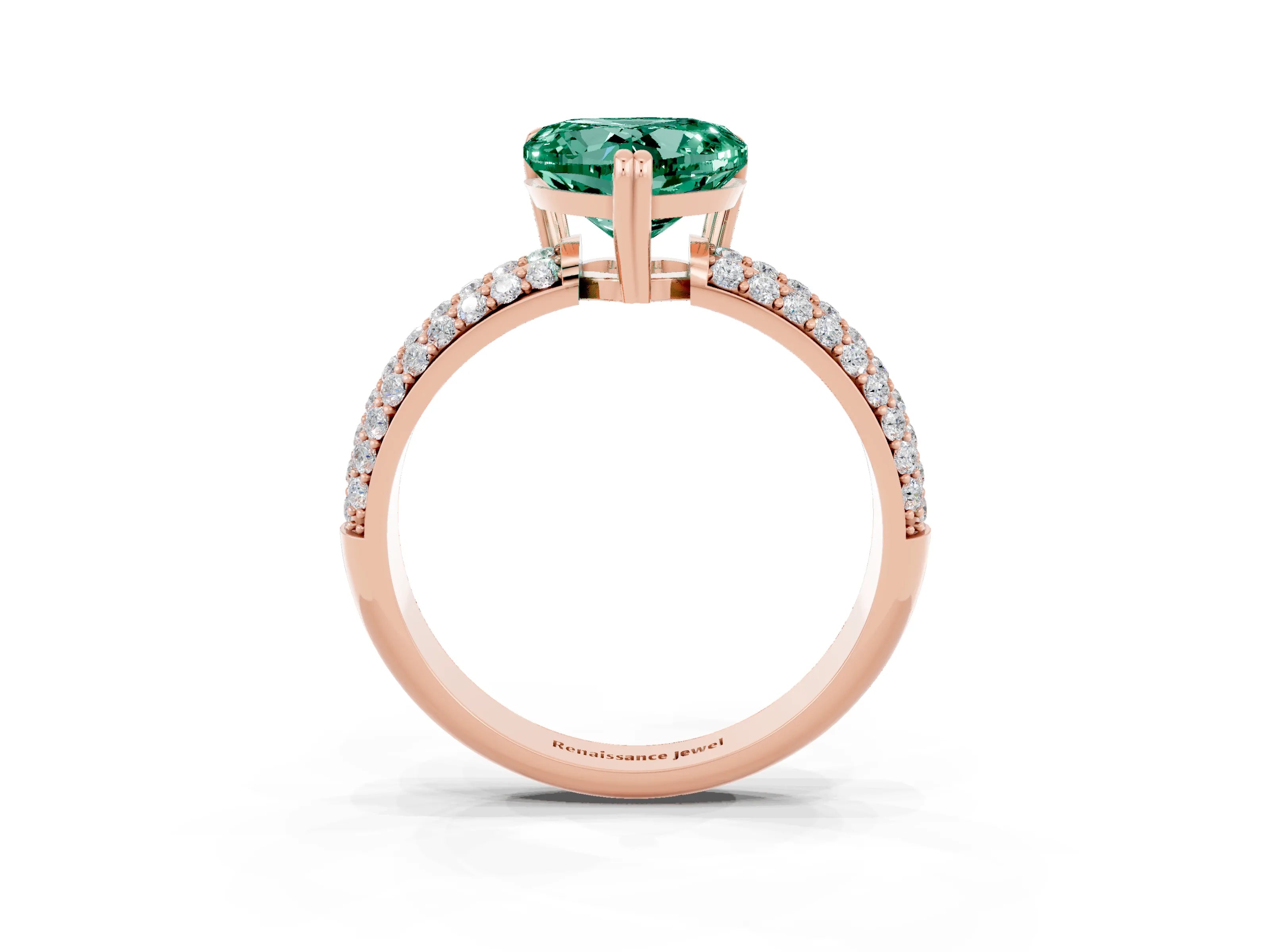 Rose gold Heart Cut Cut Pave Diamond Engagement Ring with Channel Set Band and Four-Prong Setting_3