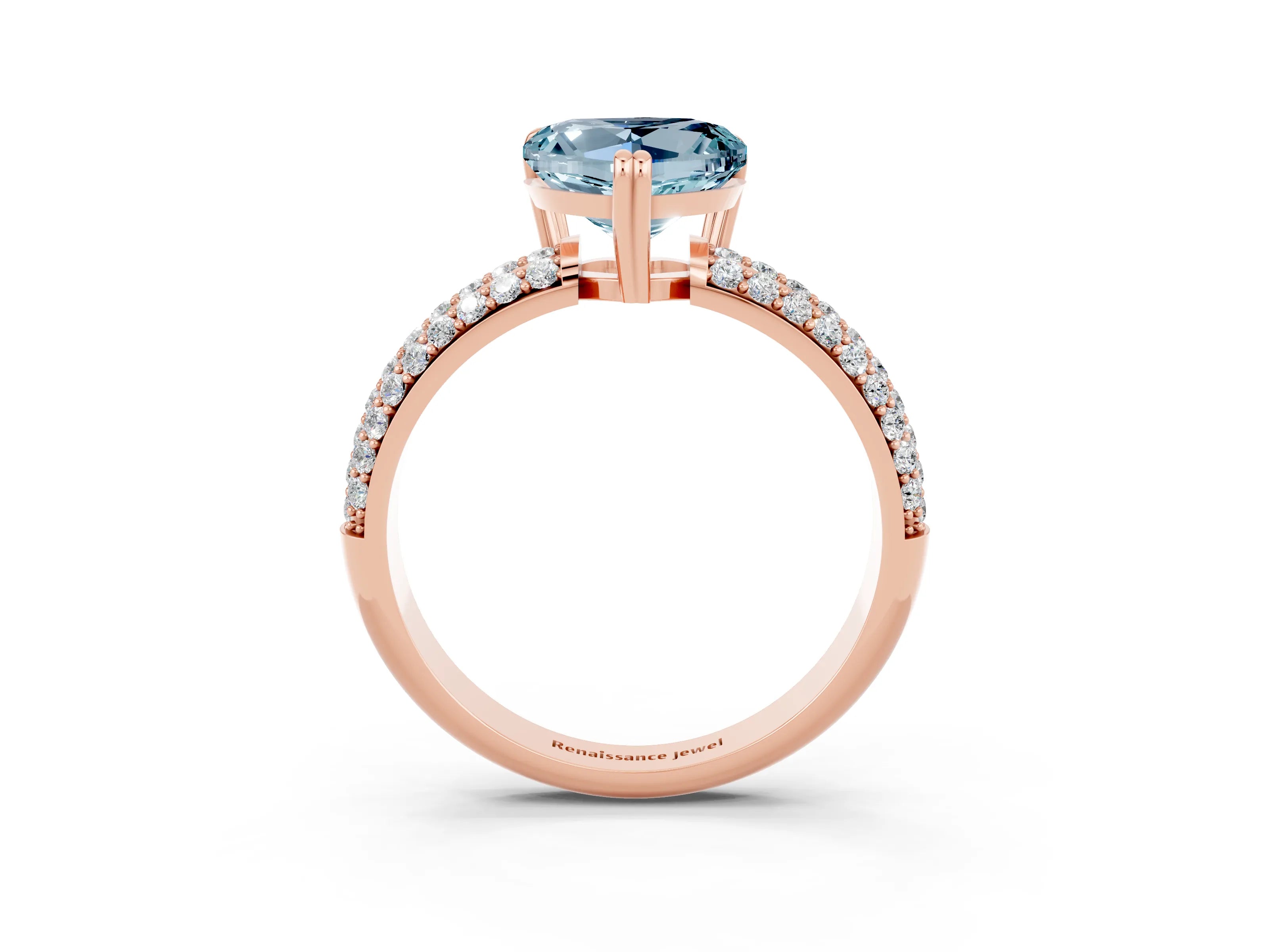 Rose gold Heart Cut Cut Pave Diamond Engagement Ring with Channel Set Band and Four-Prong Setting_3