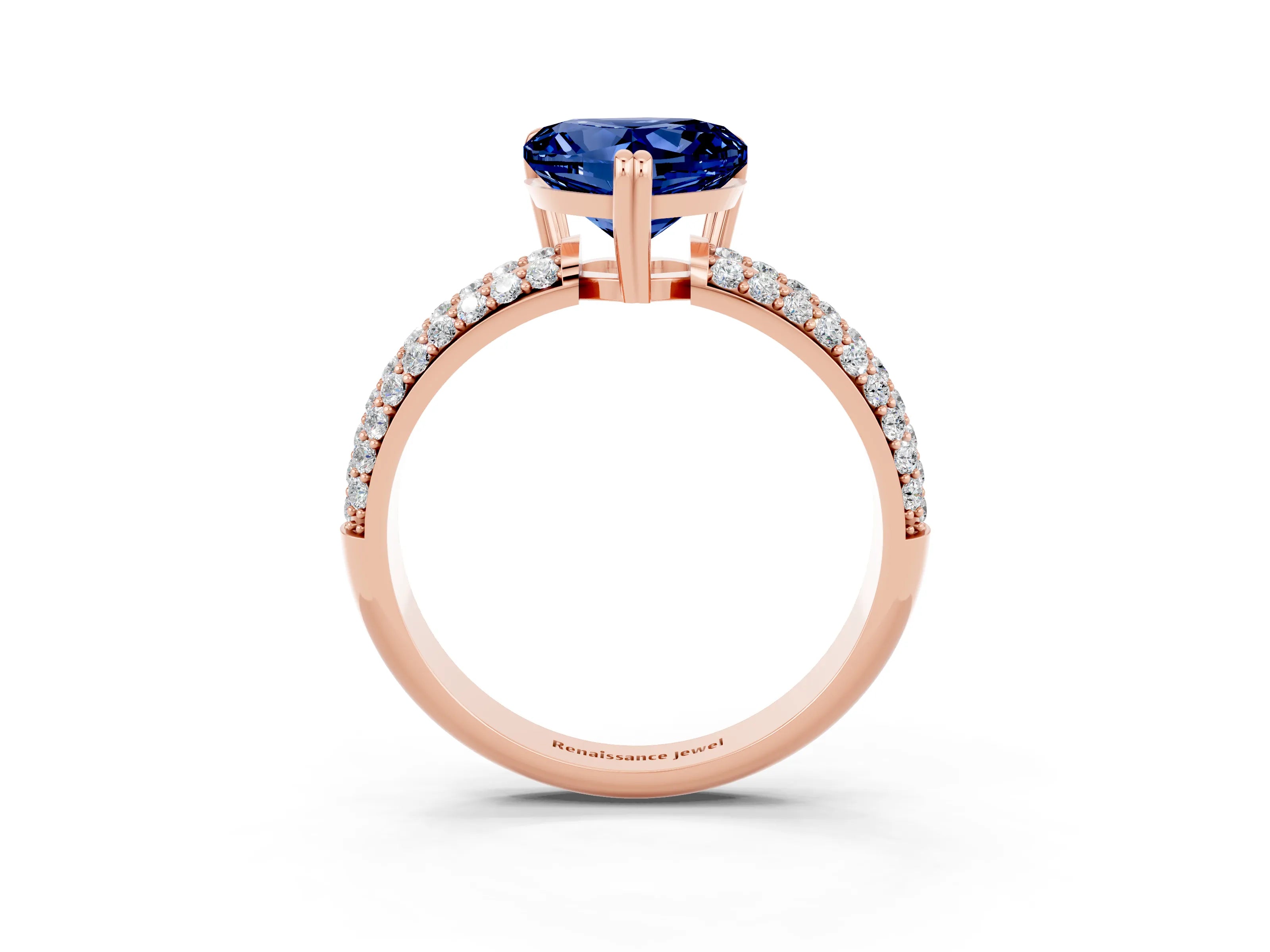 Rose gold Heart Cut Cut Pave Diamond Engagement Ring with Channel Set Band and Four-Prong Setting_3