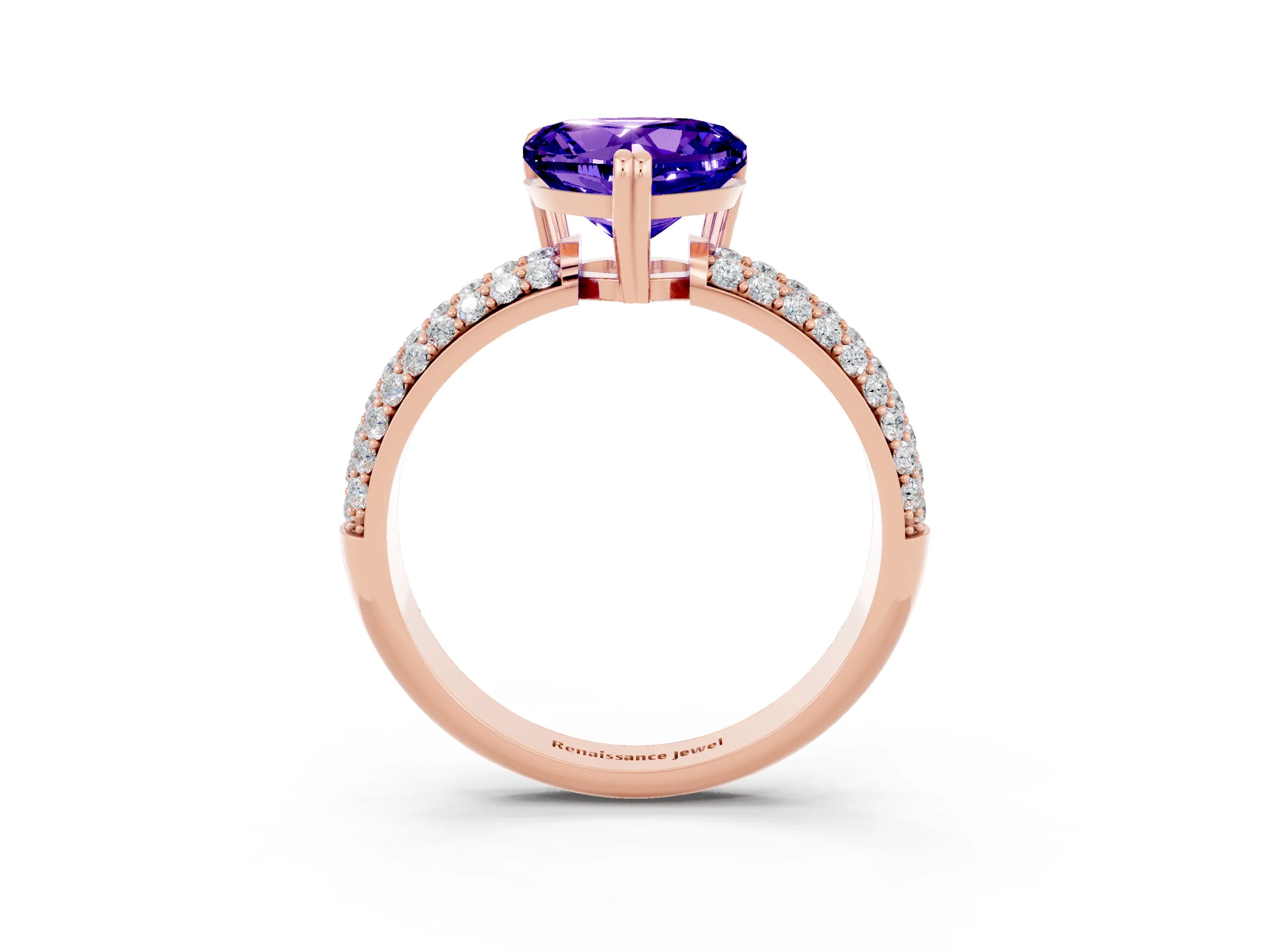 Rose gold Heart Cut Cut Pave Diamond Engagement Ring with Channel Set Band and Four-Prong Setting_3