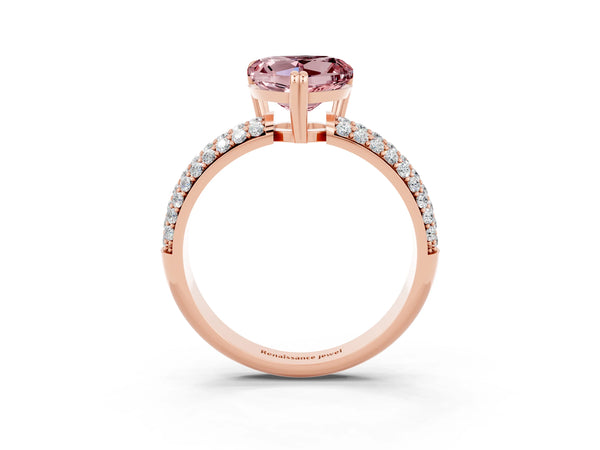 Rose gold Heart Cut Cut Pave Diamond Engagement Ring with Channel Set Band and Four-Prong Setting