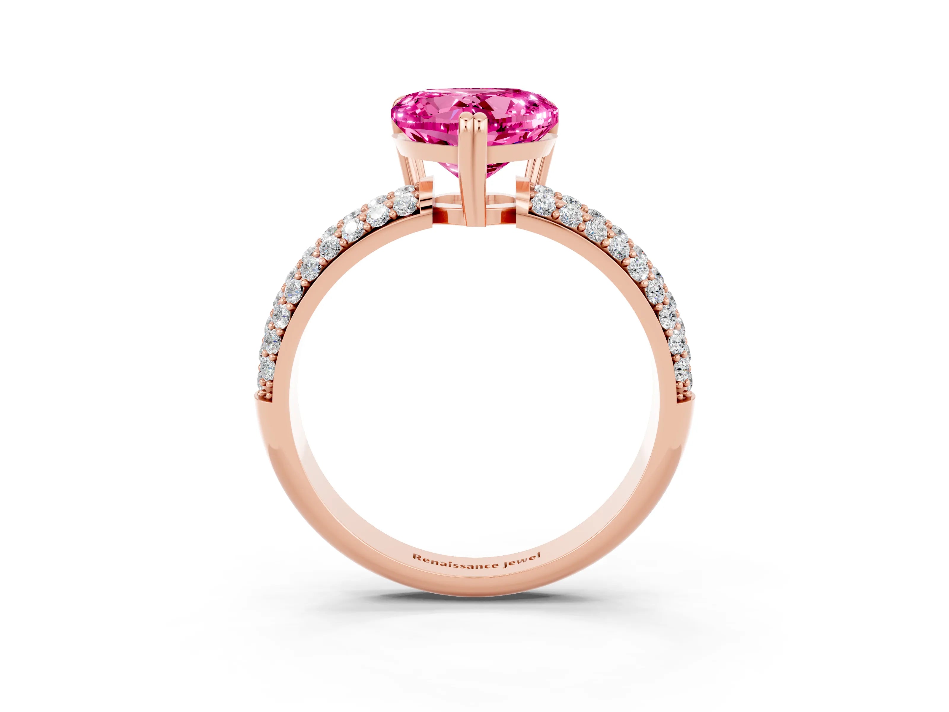 Rose gold Heart Cut Cut Pave Diamond Engagement Ring with Channel Set Band and Four-Prong Setting_3