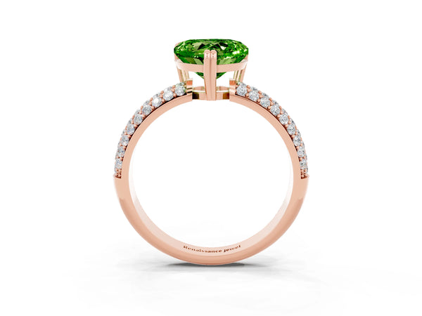 Rose gold Heart Cut Cut Pave Diamond Engagement Ring with Channel Set Band and Four-Prong Setting