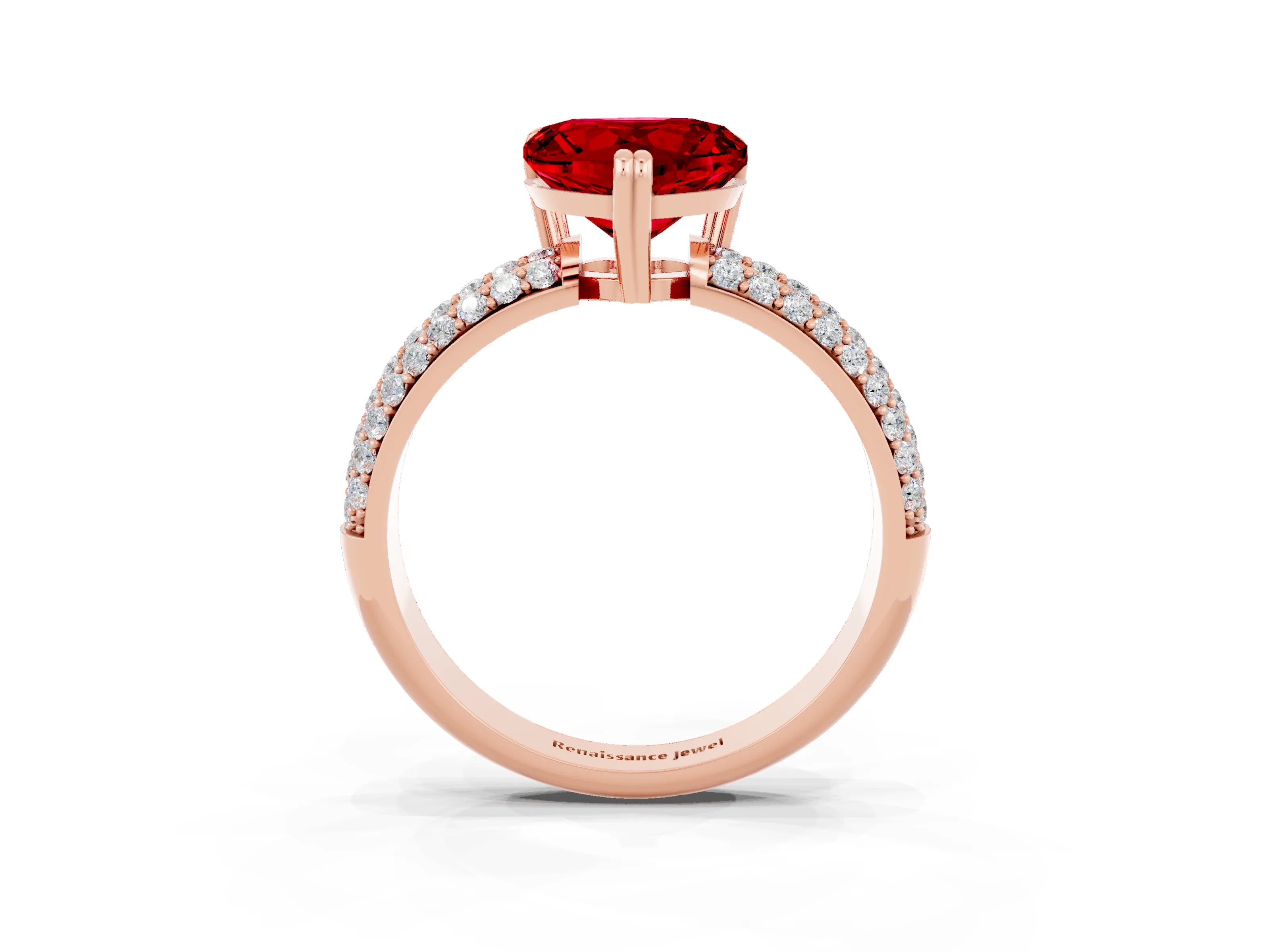 Rose gold Heart Cut Cut Pave Diamond Engagement Ring with Channel Set Band and Four-Prong Setting_3