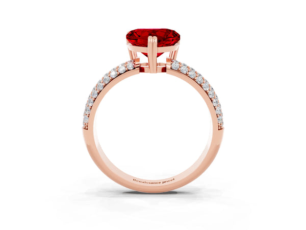 Rose gold Heart Cut Cut Pave Diamond Engagement Ring with Channel Set Band and Four-Prong Setting