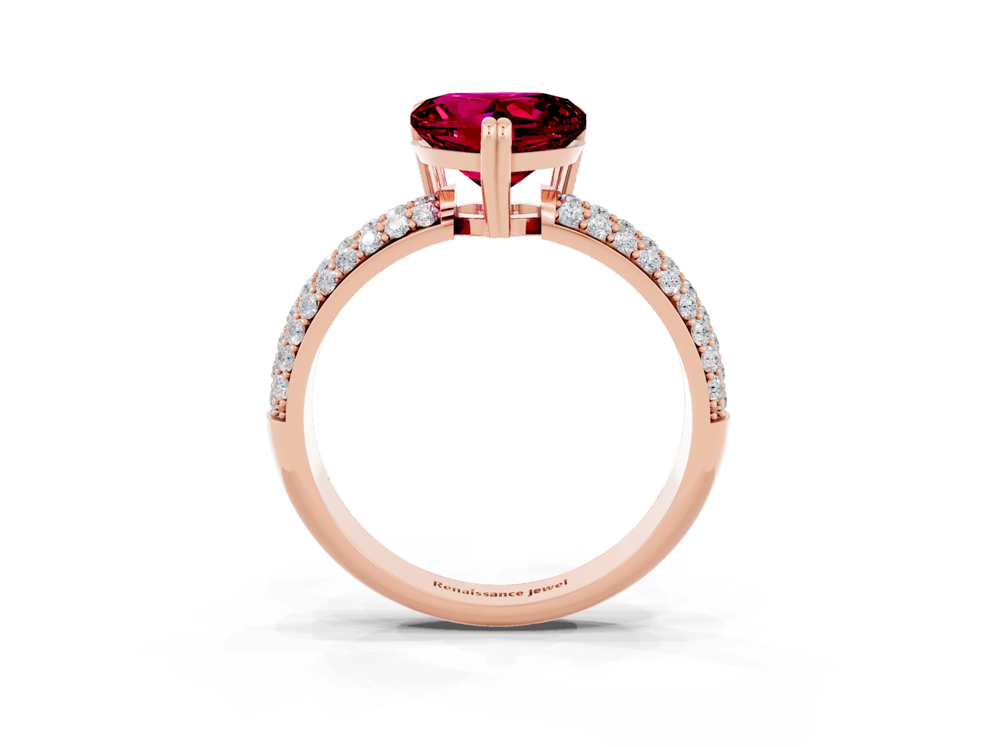Rose gold Heart Cut Cut Pave Diamond Engagement Ring with Channel Set Band and Four-Prong Setting_3