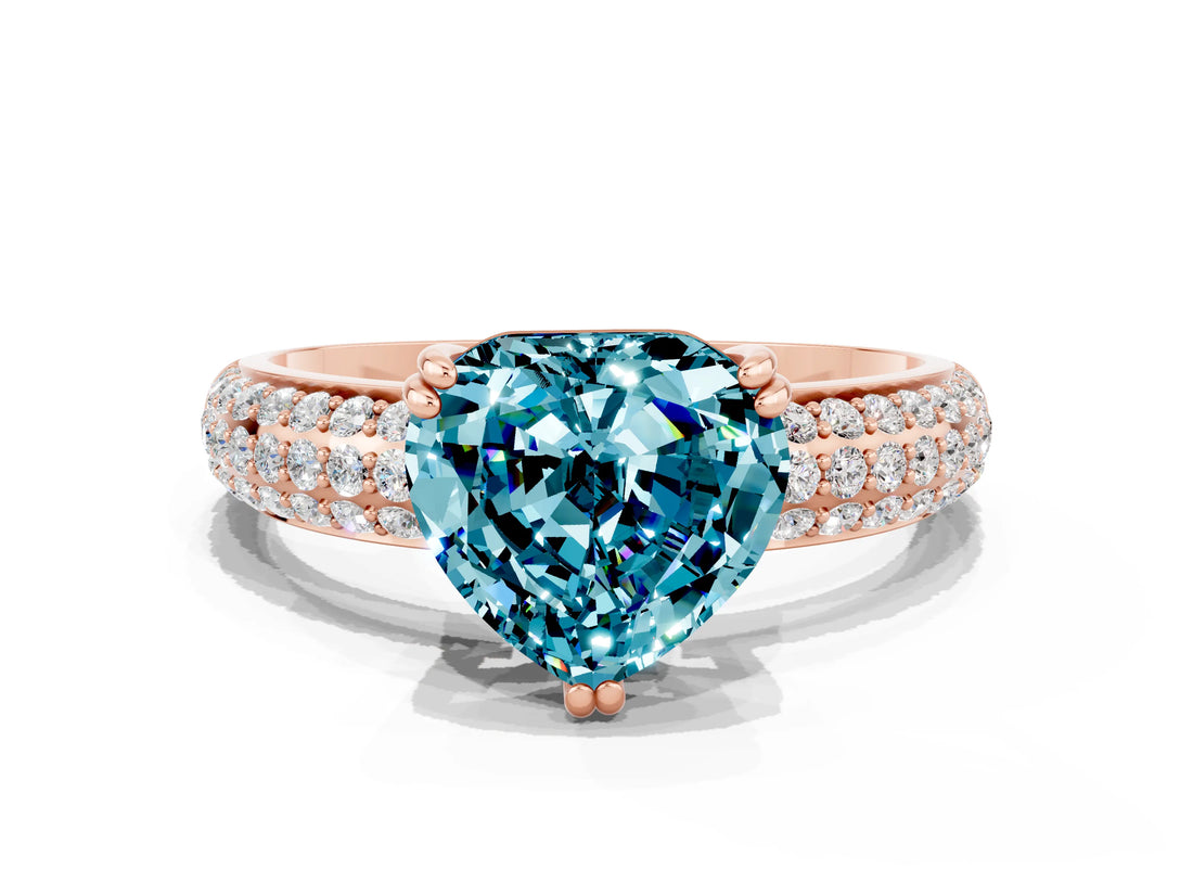 Rose gold Heart Cut Cut Pave Diamond Engagement Ring with Channel Set Band and Four-Prong Setting
