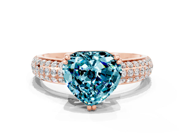 Rose gold Heart Cut Cut Pave Diamond Engagement Ring with Channel Set Band and Four-Prong Setting