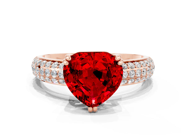 Rose gold Heart Cut Cut Pave Diamond Engagement Ring with Channel Set Band and Four-Prong Setting