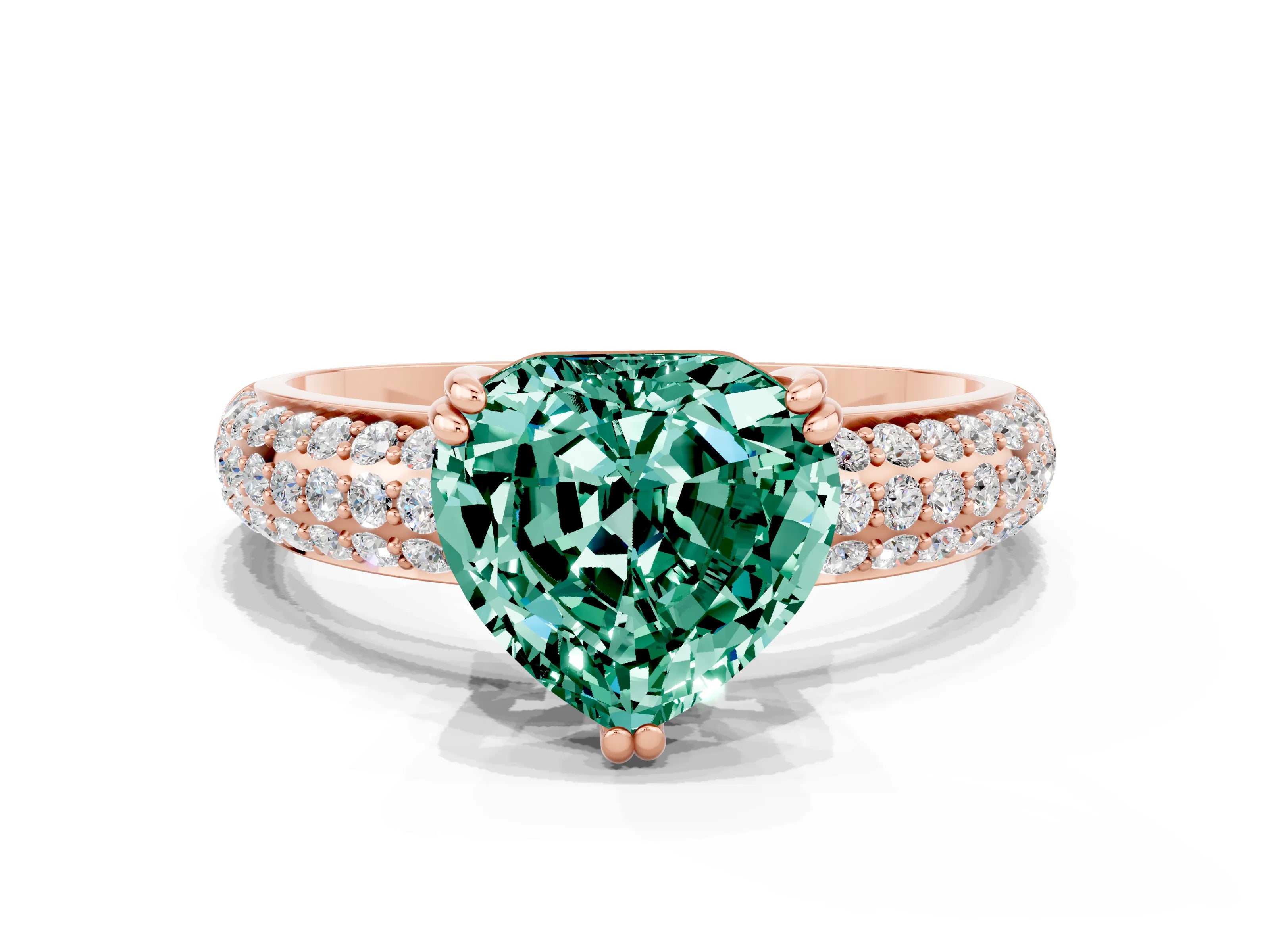 Rose gold Heart Cut Cut Pave Diamond Engagement Ring with Channel Set Band and Four-Prong Setting