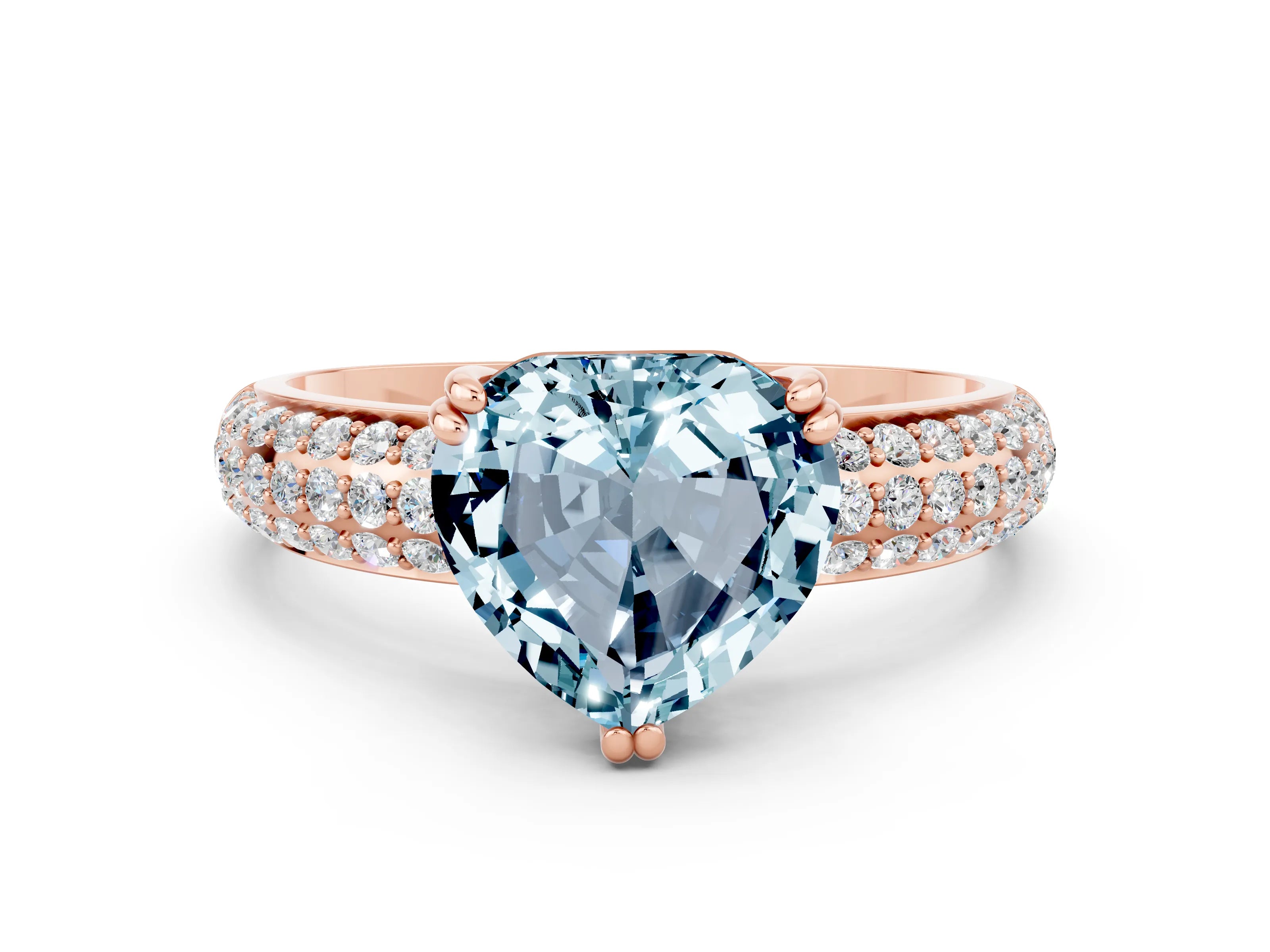 Rose gold Heart Cut Cut Pave Diamond Engagement Ring with Channel Set Band and Four-Prong Setting